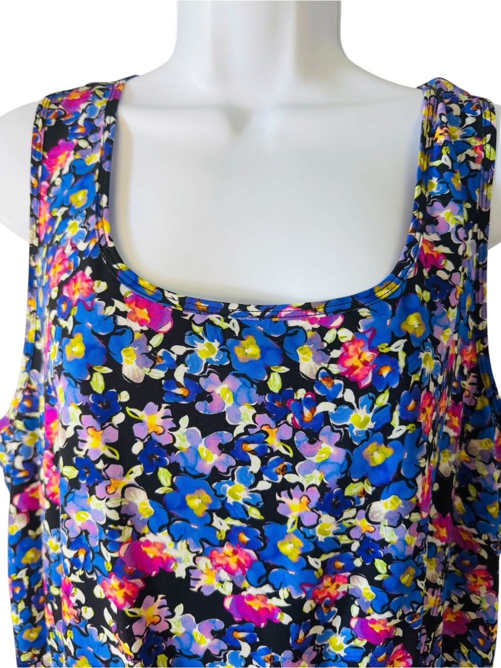 RBX Activewear Dress Stretch Woven Blue Floral Pullover Sleeveless Pockets Sz L - Picture 3 of 12